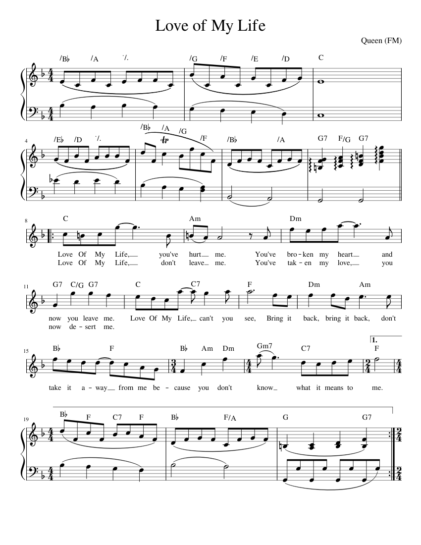 Love of My Life sheet music for Piano download free in PDF ...