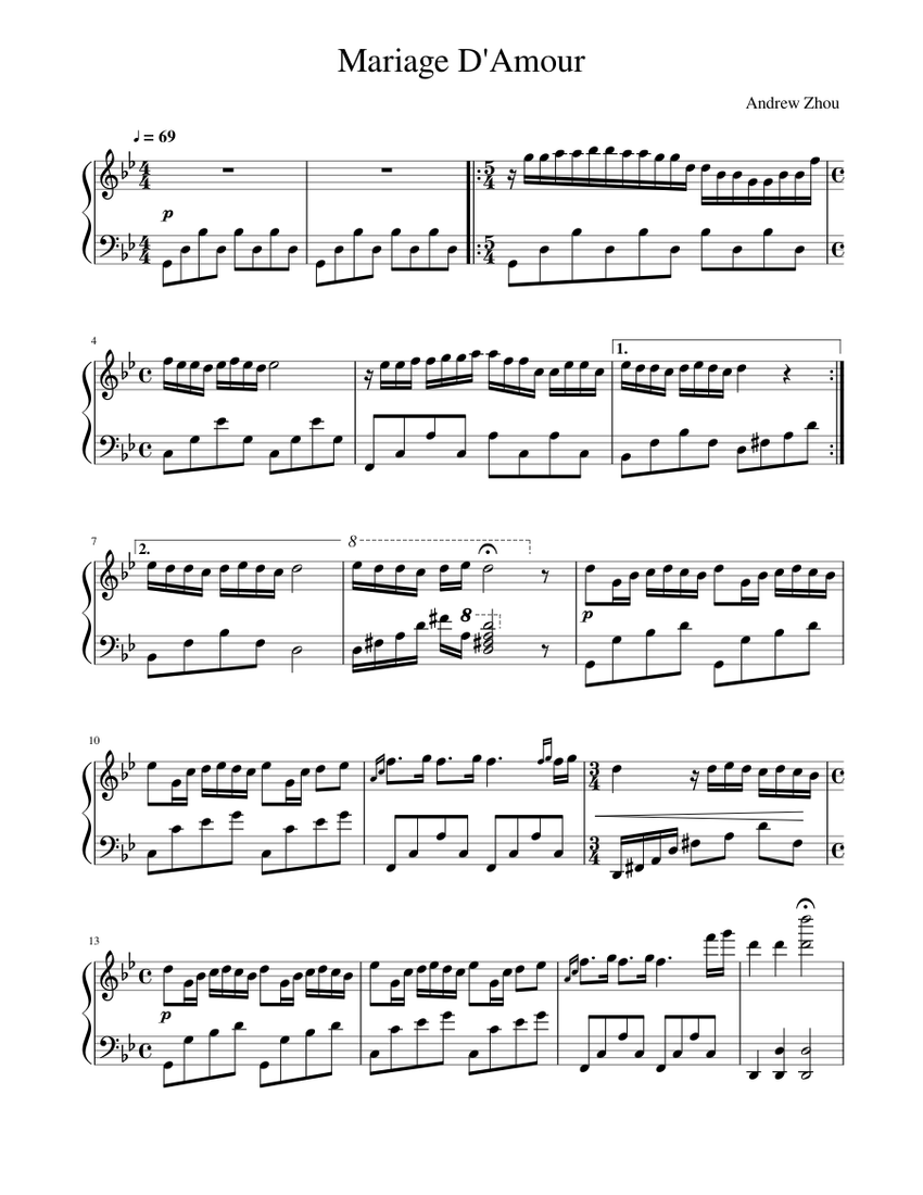 Mariage D'Amour Sheet music for Piano | Download free in PDF or MIDI