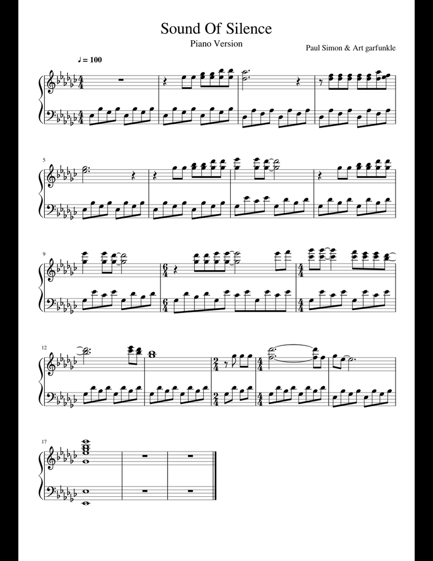 Sound Of Silence -- Piano Version sheet music for Piano download free