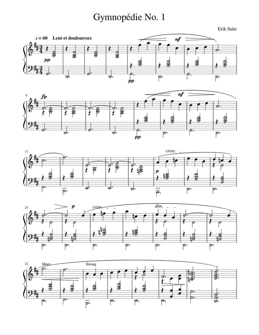 Gymnopédie No. 1 Sheet music for Piano | Download free in PDF or MIDI