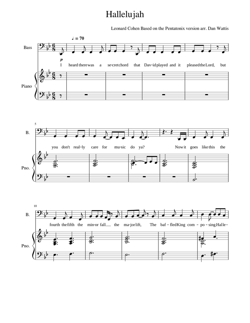 Hallelujah Sheet music for Piano, Bass (Solo) | Musescore.com