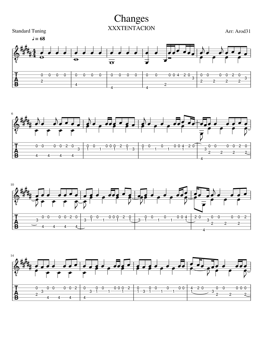 Changes - XXXTENTACION (fingerstyle guitar) Sheet music for Guitar