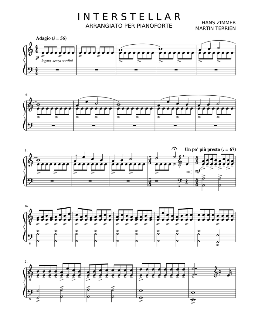 INTERSTELLAR (Piano arrangement) Sheet music for Piano | Download free