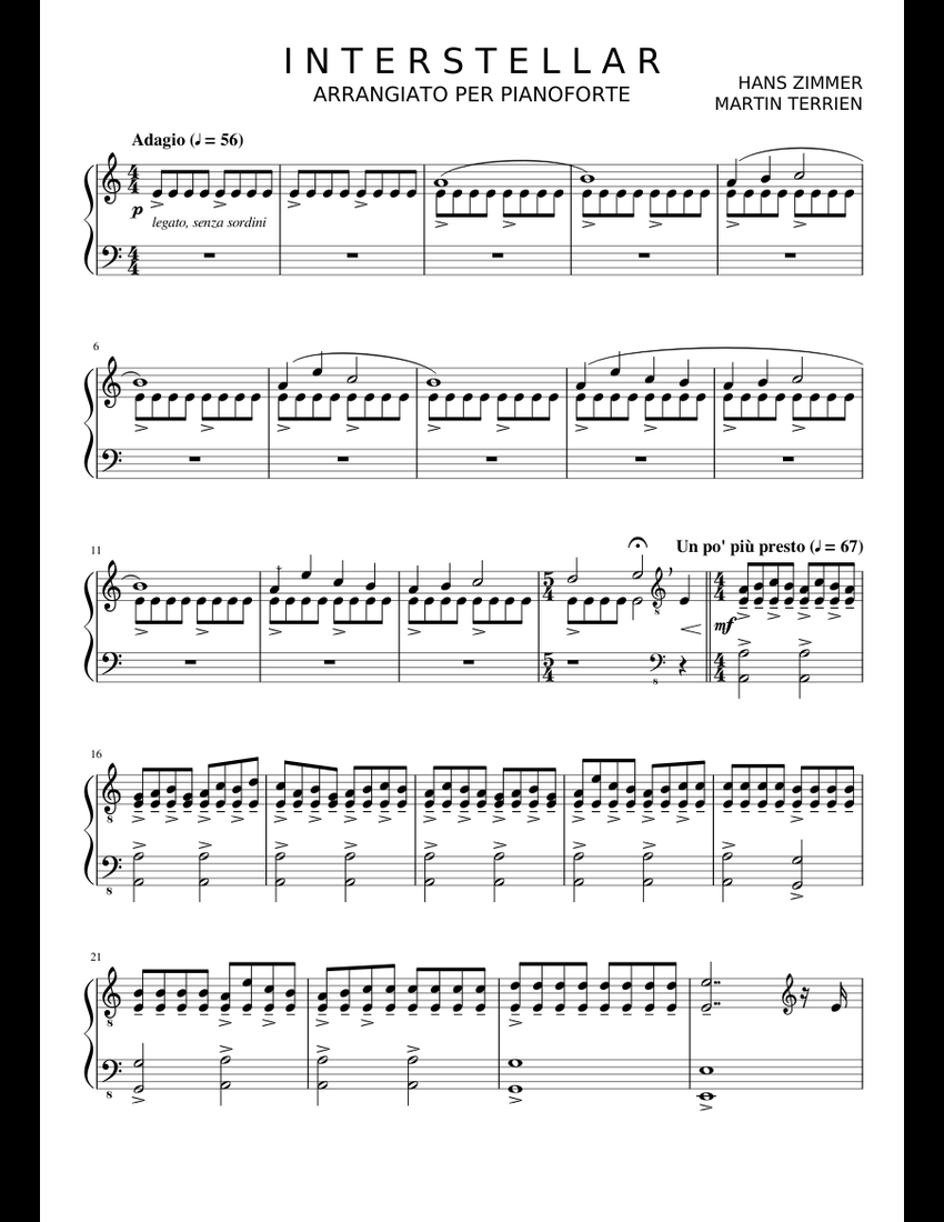 INTERSTELLAR (Piano arrangement) sheet music for Piano download free in