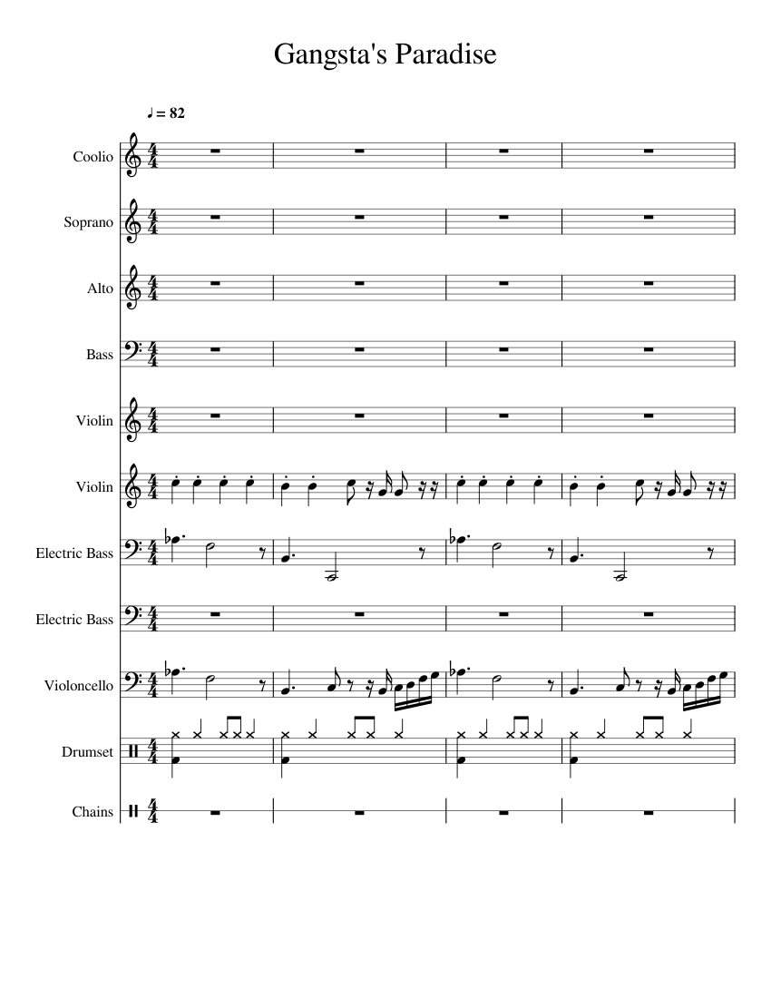 Gangsta's Paradise Sheet music for Piano, Violin, Drum Group, Cello