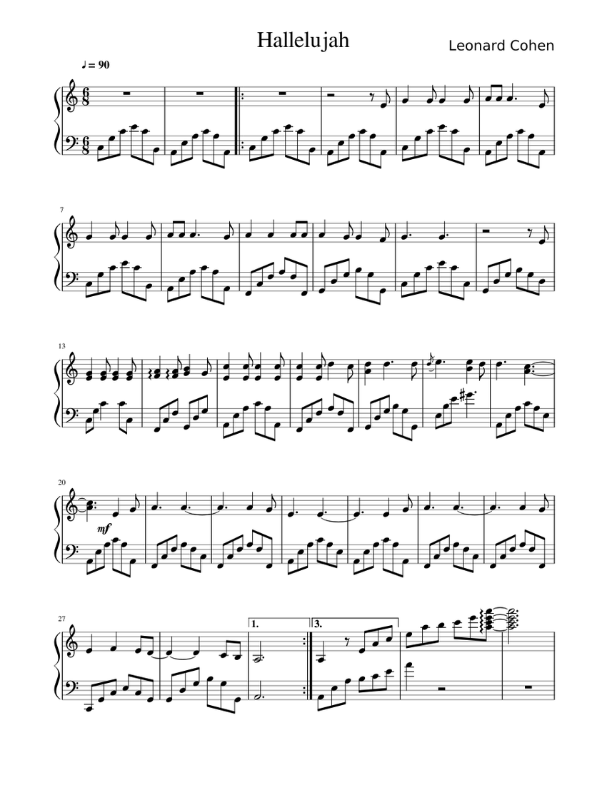 Hallelujah Sheet music for Piano | Download free in PDF or MIDI