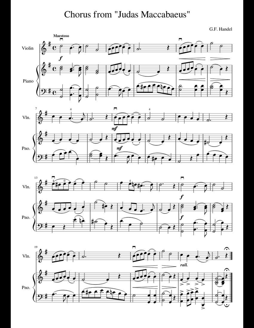 Chorus from Judas Maccabaeus sheet music for Violin, Piano download ...