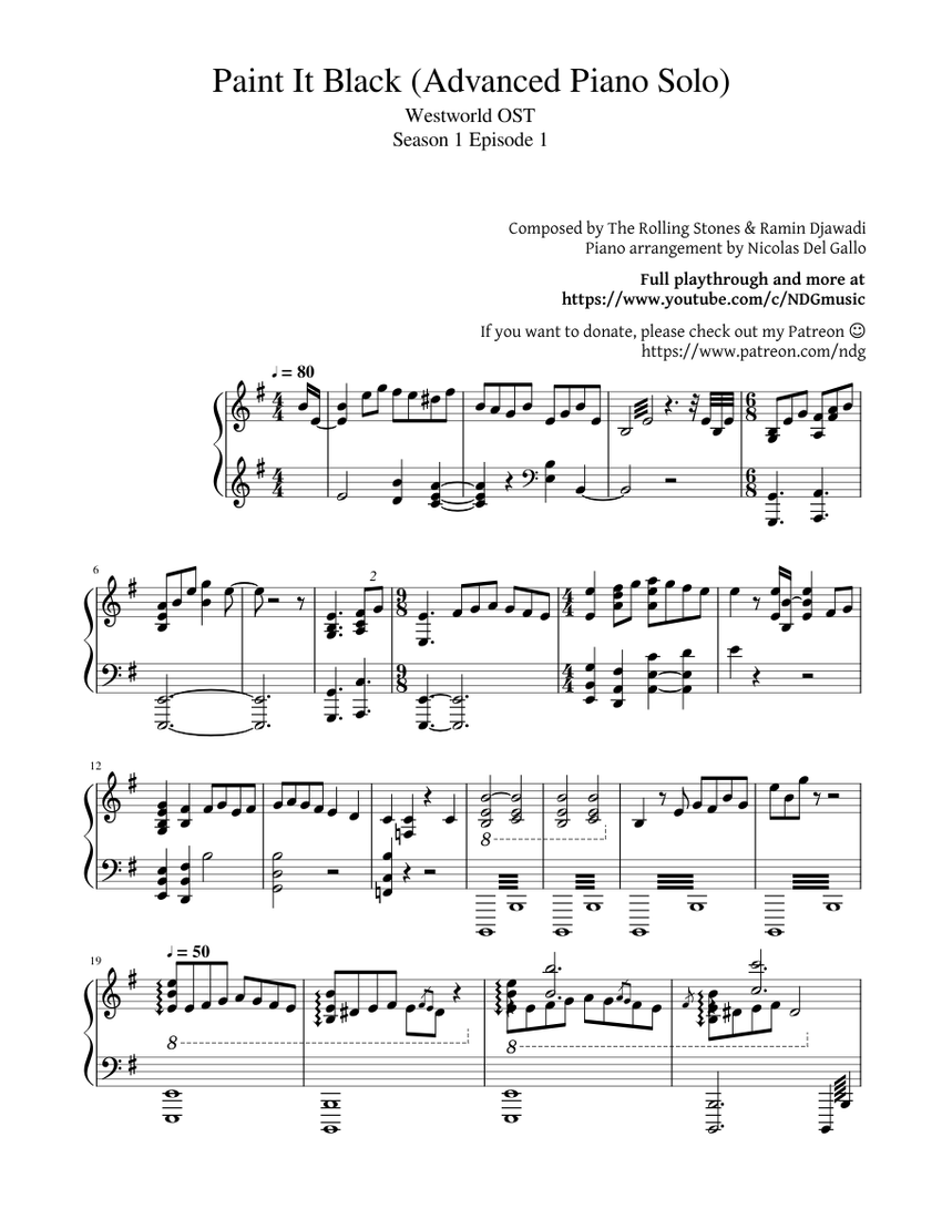 Paint It Black (Advanced Piano Solo) Sheet music for Piano | Download