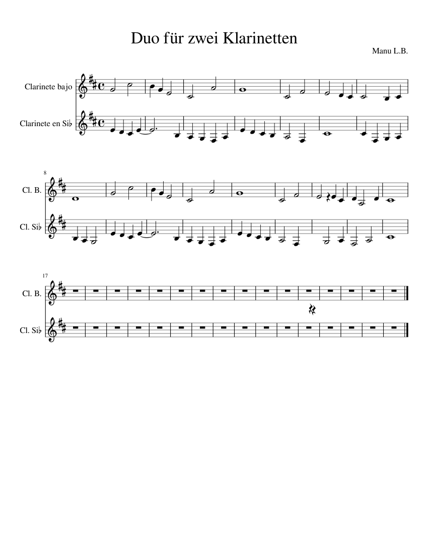 Duo für zwei Klarinetten Sheet music for Clarinet | Download free in