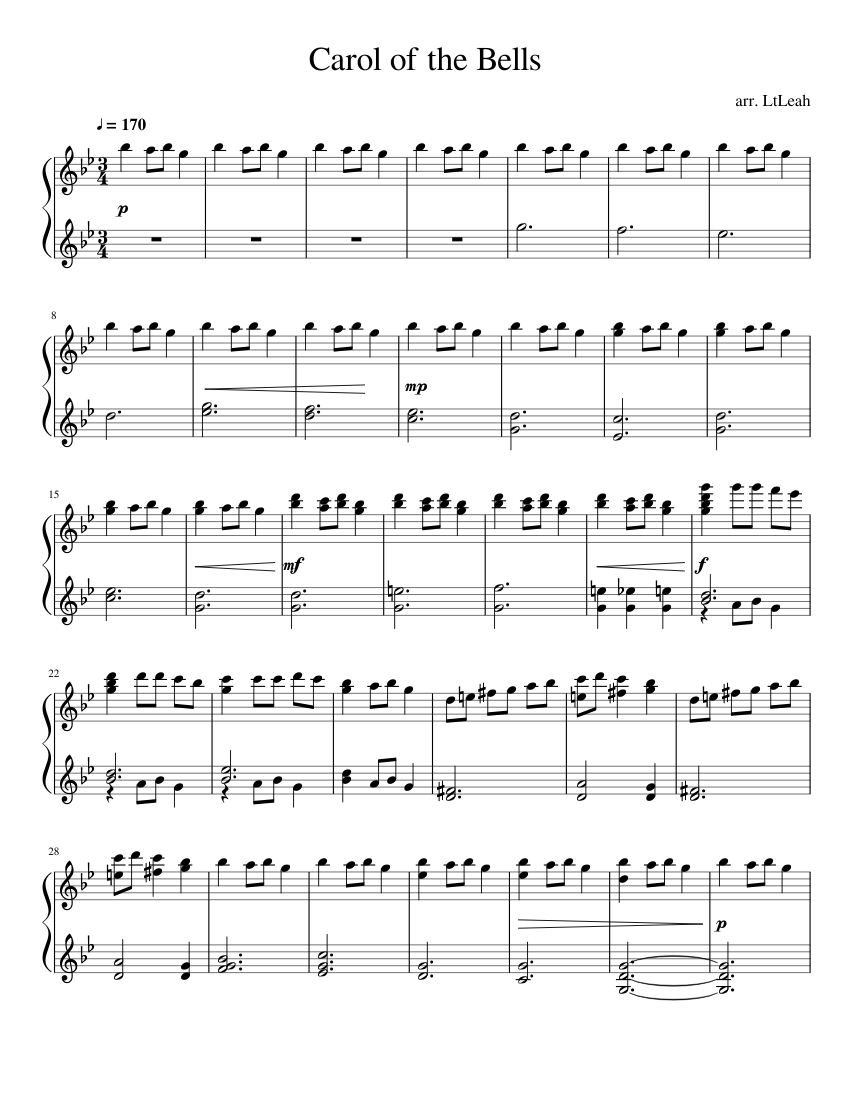 Carol of the Bells Sheet music for Piano | Download free in PDF or MIDI | Musescore.com