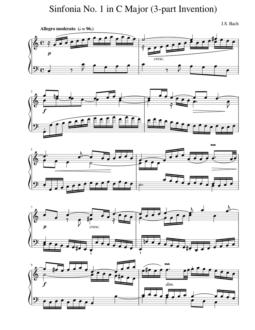 J.S. Bach Sinfonia No. 1 in C Major (3-part Invention) Sheet music for ...