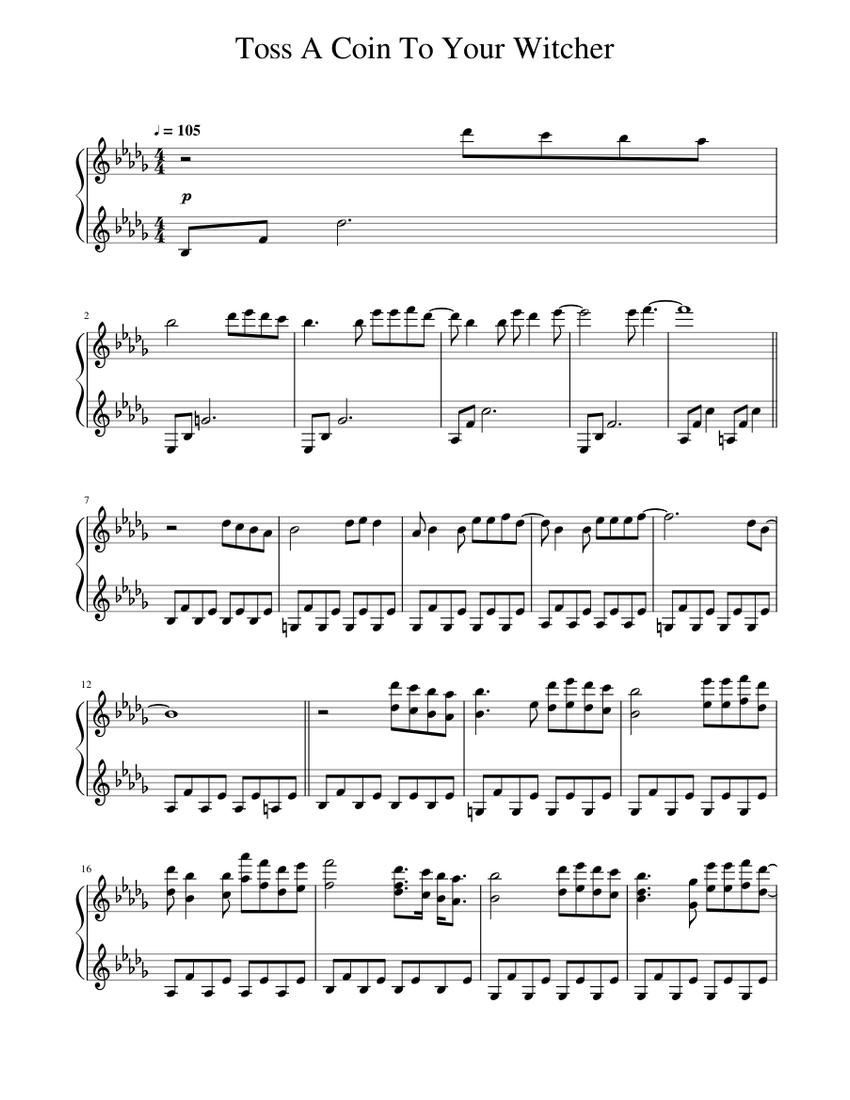 Toss A Coin To Your Witcher Sheet music for Keyboard Piano (Solo