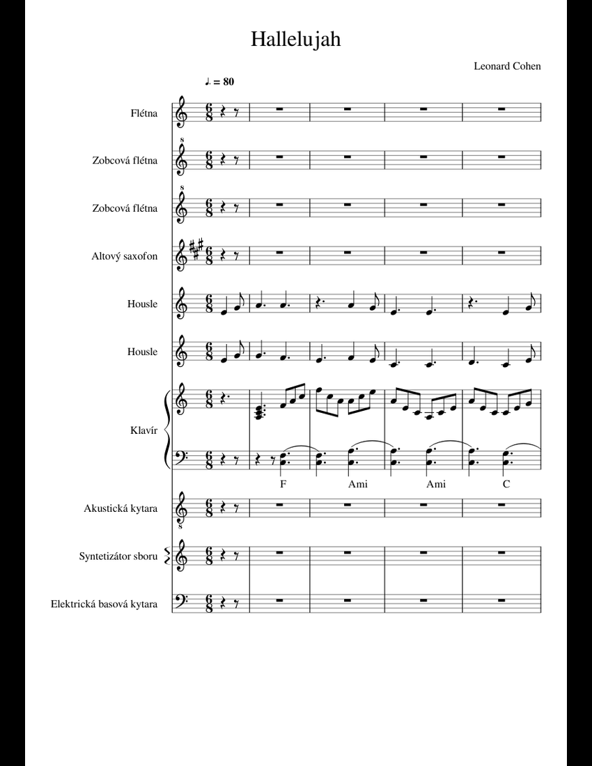 Hallelujah sheet music for Flute, Violin, Piano, Recorder download free