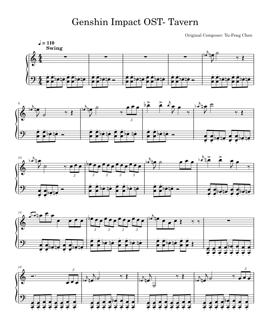 Genshin Impact OST- Tavern Sheet music for Piano (Solo) | Musescore.com