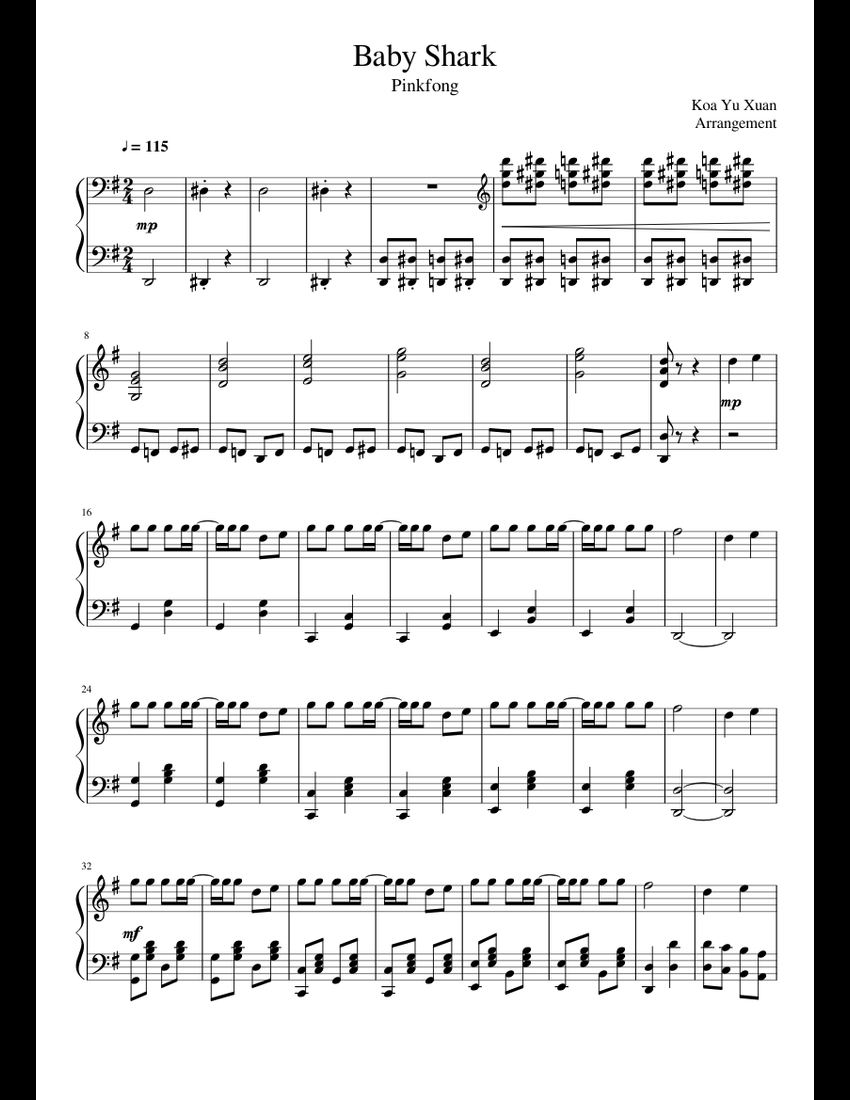 Baby Shark sheet music for Piano download free in PDF or MIDI