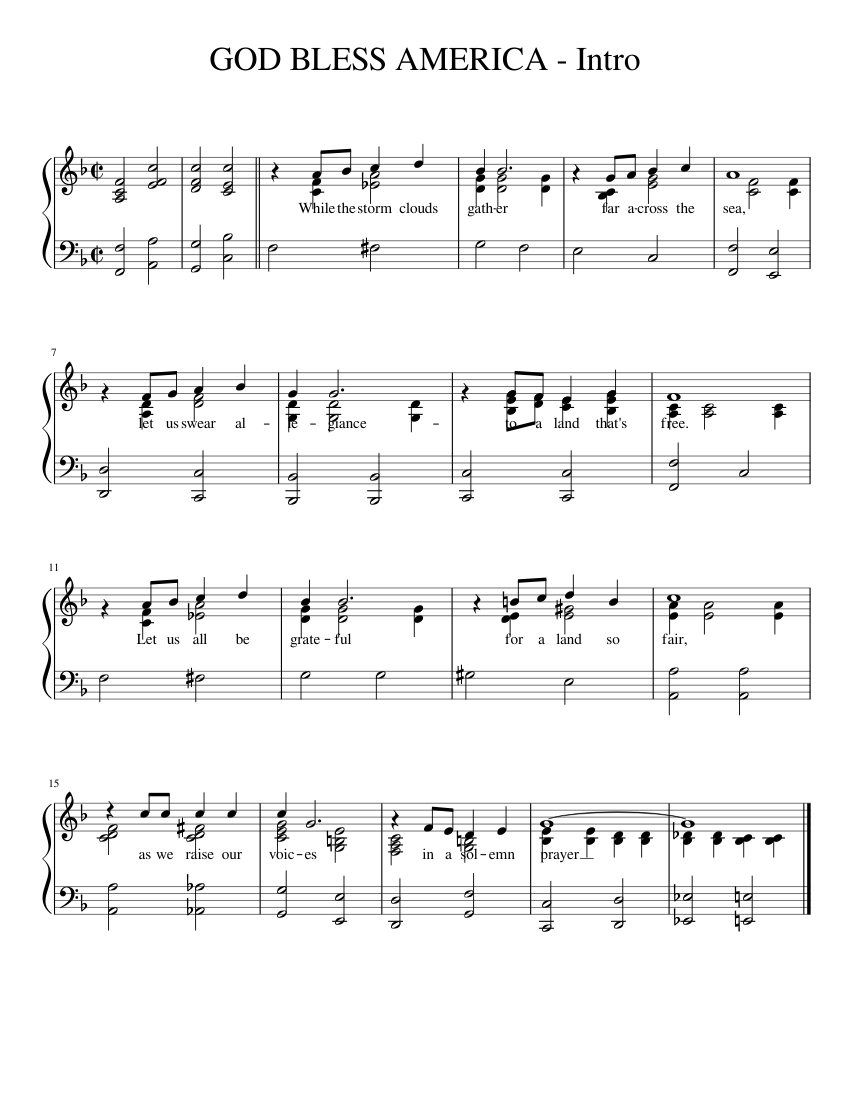 GOD BLESS AMERICA - Intro sheet music for Piano, Voice download free in