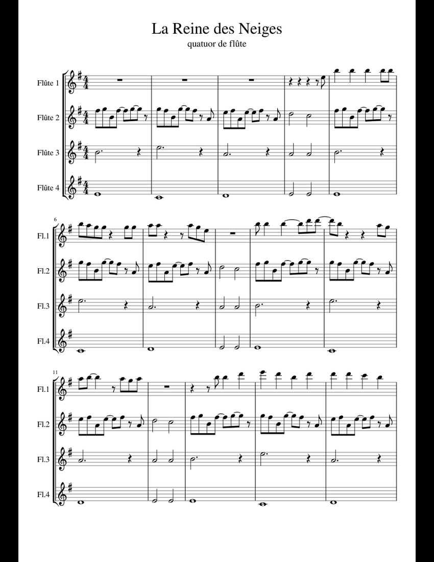 La Reine des Neiges sheet music for Flute download free in PDF or MIDI