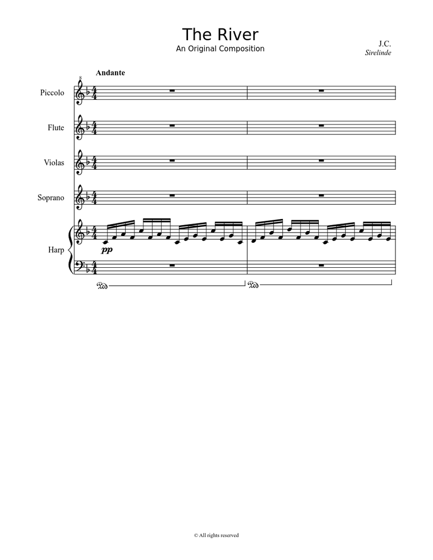 The River Sheet music for Flute, Harp, Oboe (Mixed Trio) | Musescore.com
