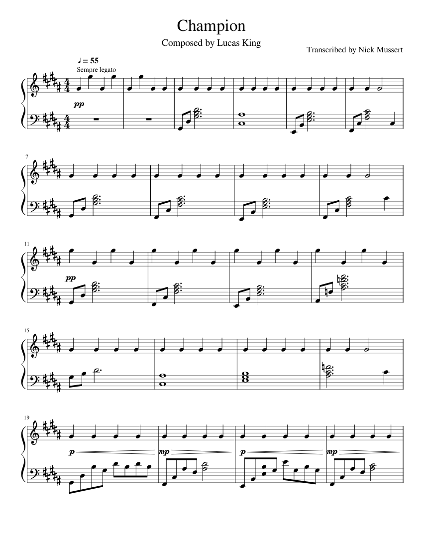 Lucas King Champion sheet music for Piano download free in PDF or MIDI