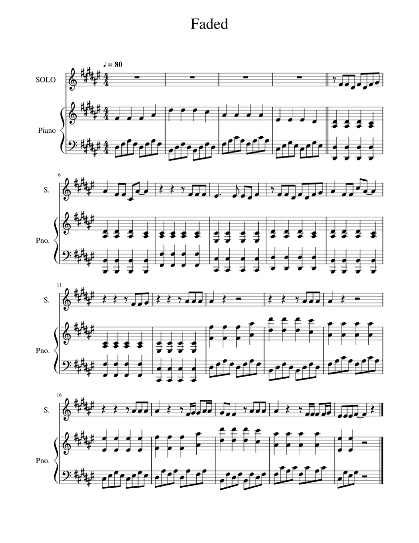 Faded Sheet music for Piano, Voice | Download free in PDF or MIDI