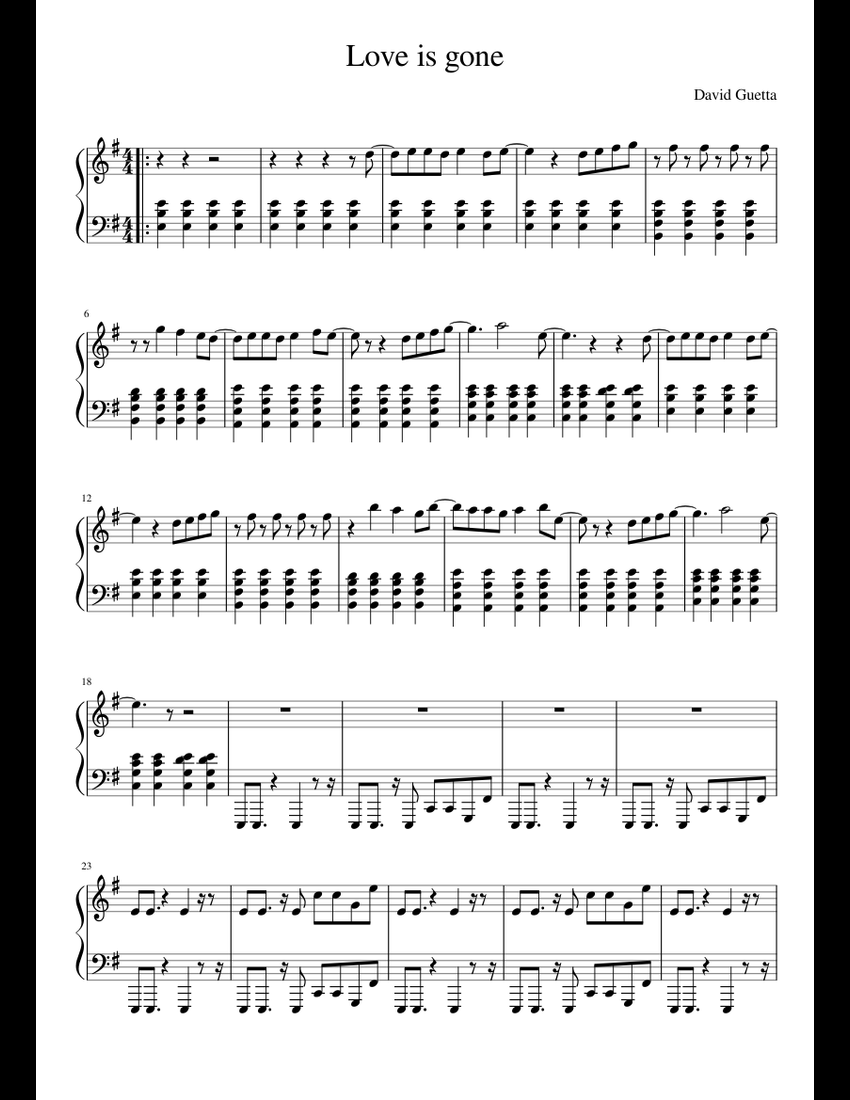 Love Is Gone sheet music for Piano download free in PDF or MIDI