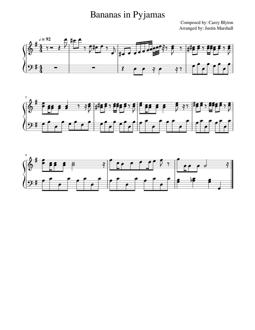 Bananas in Pyjamas Sheet music for Piano (Solo)