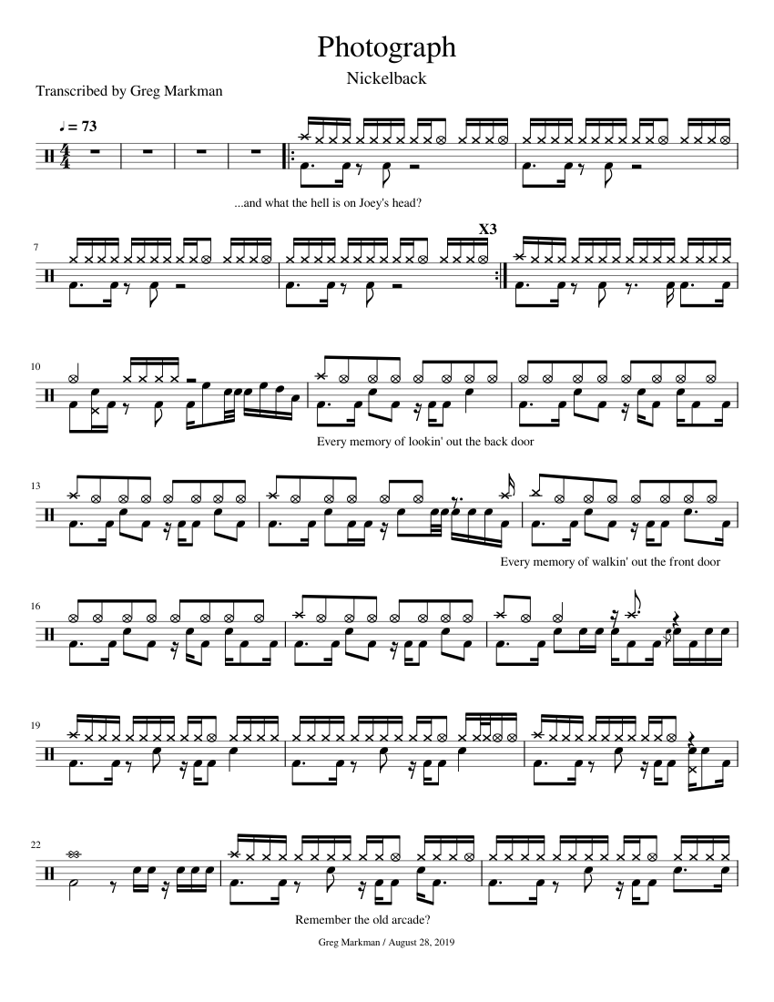 Nickelback Photograph Sheet music for Percussion Download free in