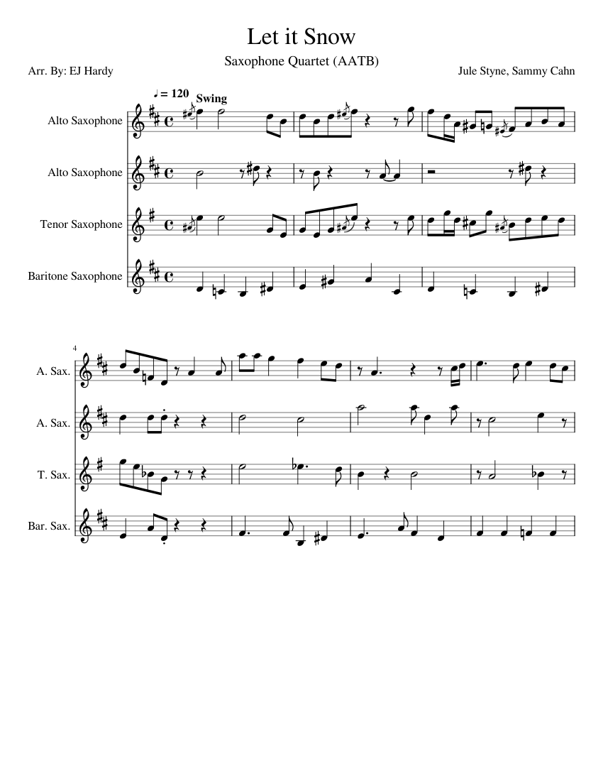 Let It Snow Sax Quartet Sheet music for Alto Saxophone, Tenor Saxophone