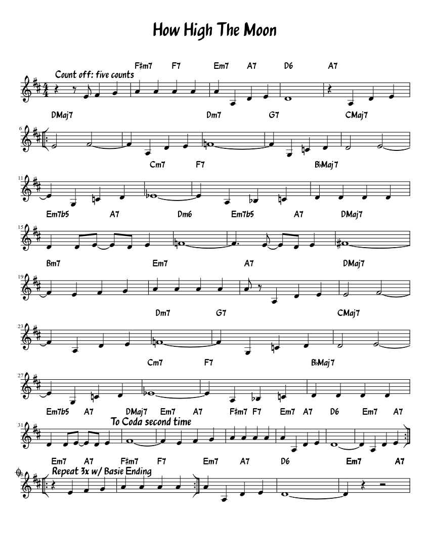 How High the Moon Sheet music Download free in PDF or MIDI