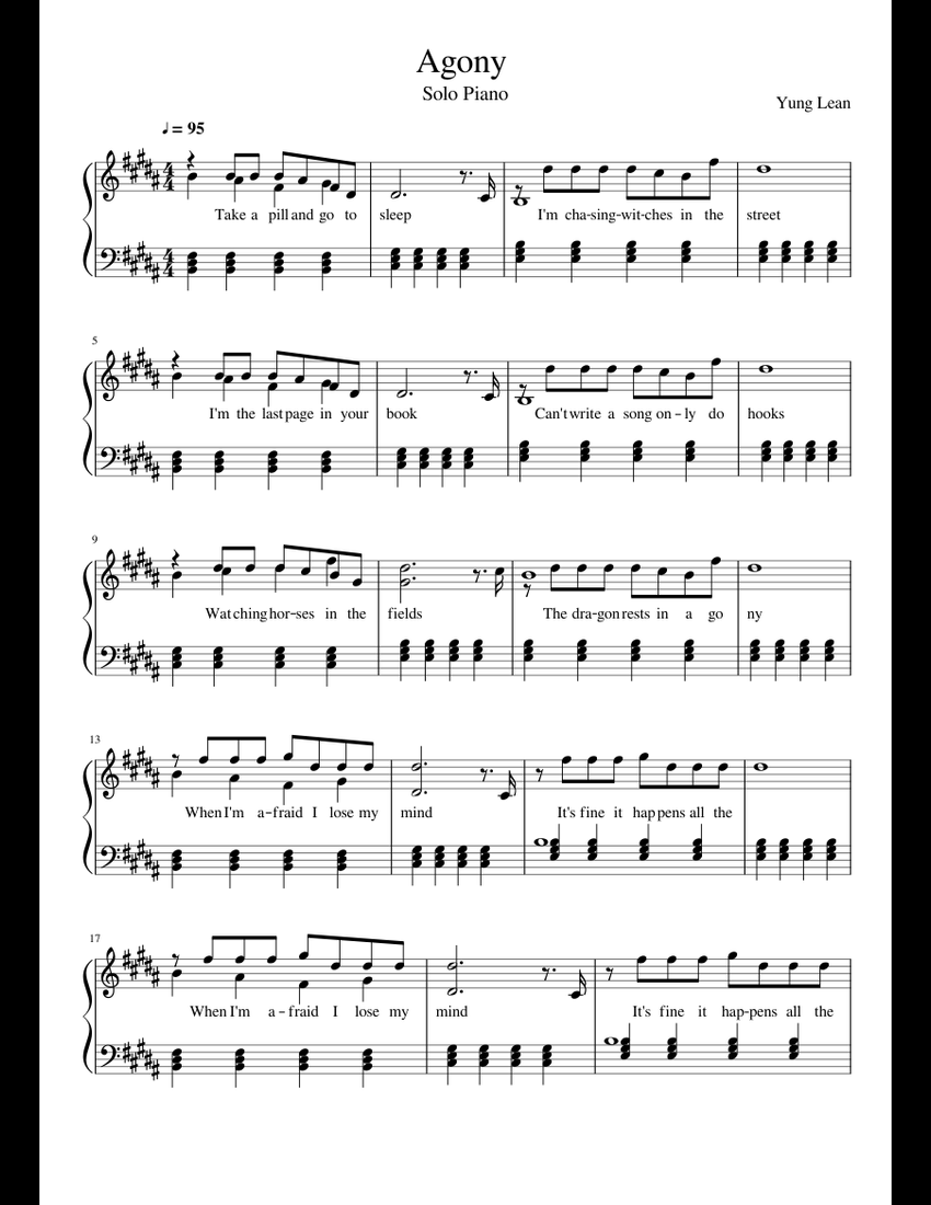 Agony - Yung Lean sheet music for Piano download free in PDF or MIDI