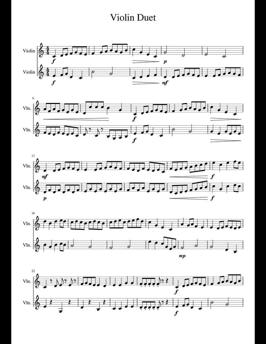 Violin Duet sheet music for Violin download free in PDF or MIDI