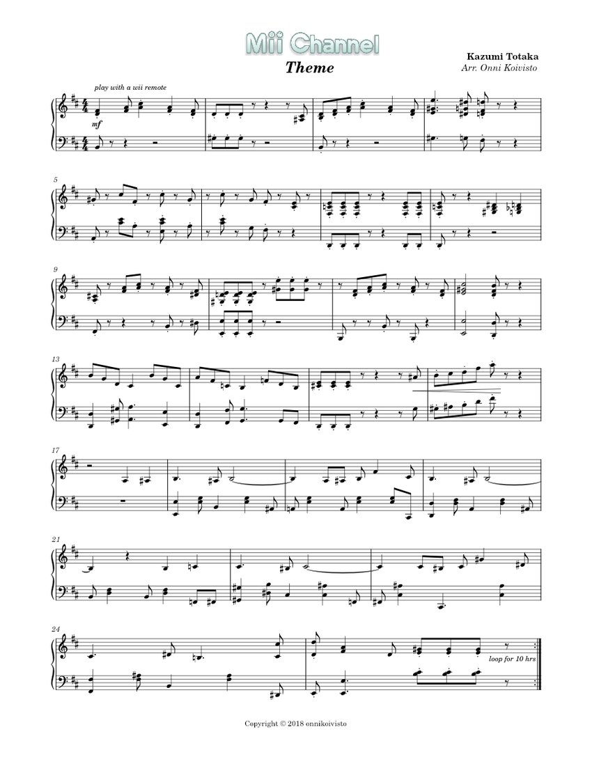 Mii Channel Theme Sheet Music For Piano Download Free In Pdf Or