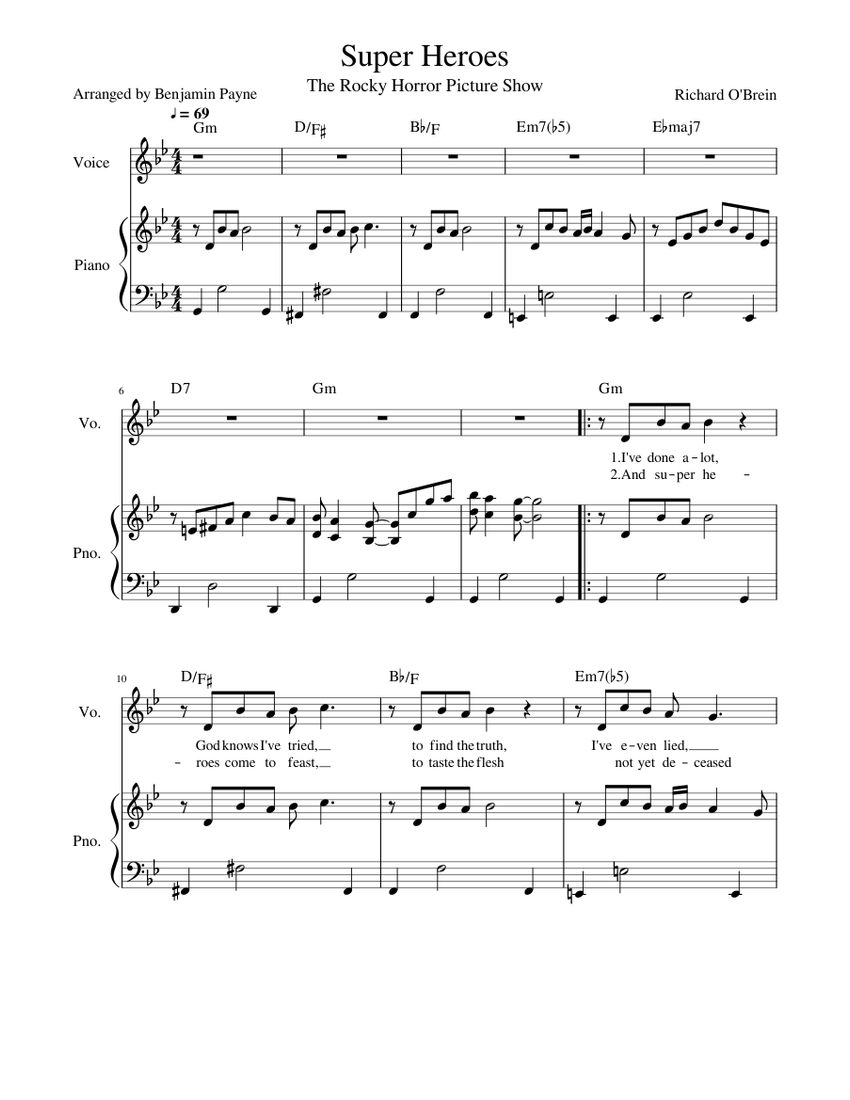 Super Heroes Sheet Music For Piano Vocals Piano Voice Musescore Com
