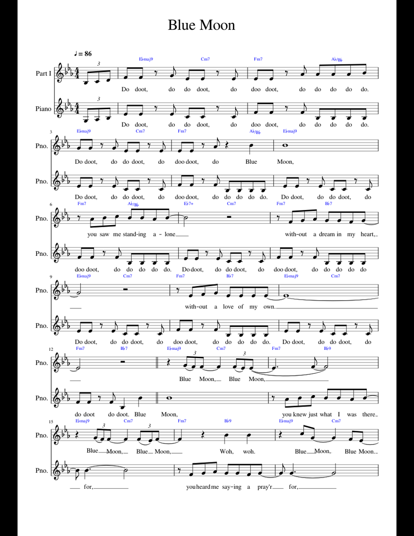 Blue Moon - Duet sheet music for Piano download free in PDF or MIDI