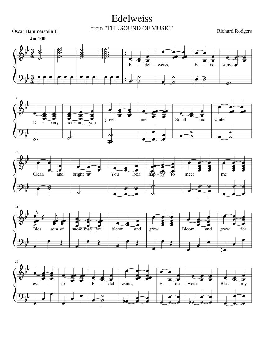 Edelweiss sheet music for Piano download free in PDF or MIDI