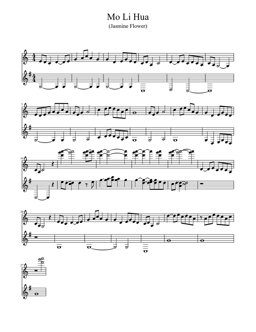 Mo Li Hua Sheet music | Download free in PDF or MIDI | Musescore.com