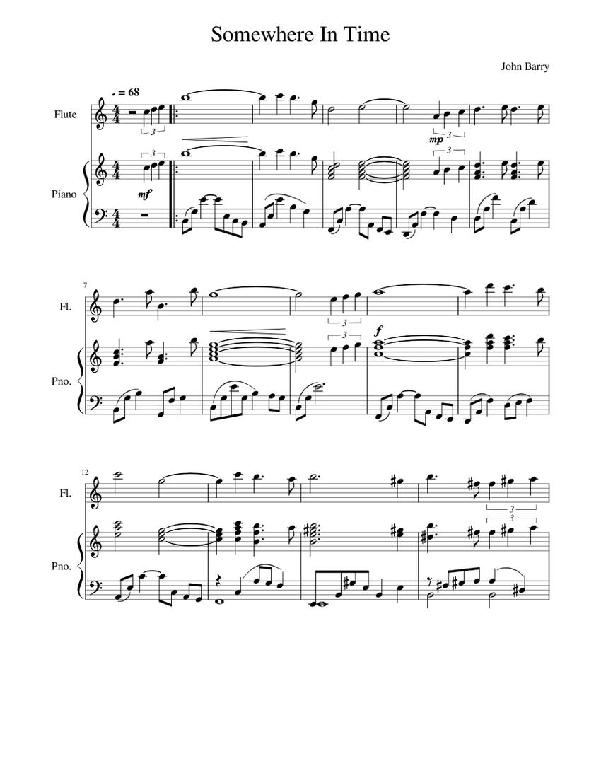 Somewhere In Time Sheet music for Piano, Flute (Solo) | Musescore.com