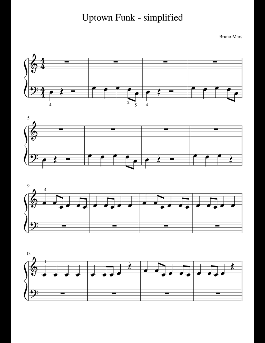 Uptown Funk simplified piano sheet music for Piano download free in PDF