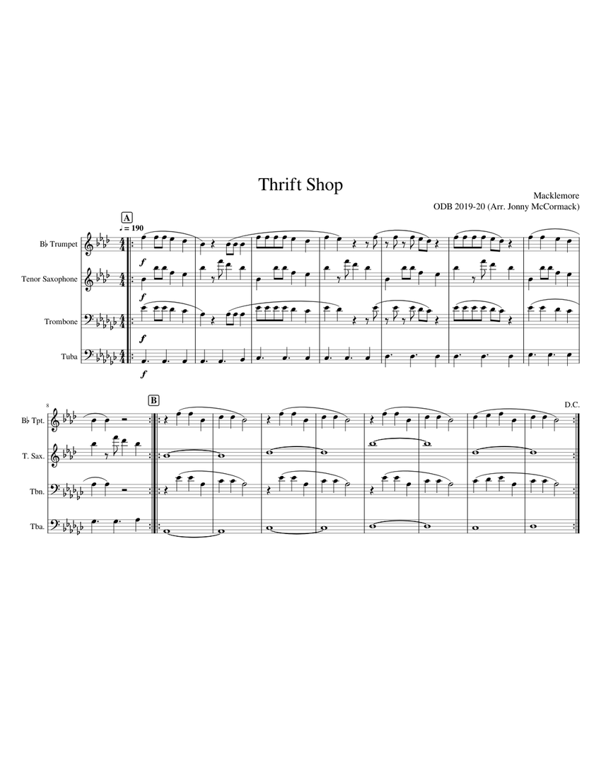 Thrift Shop Sheet music for Trumpet (In B Flat), Trombone, Tuba