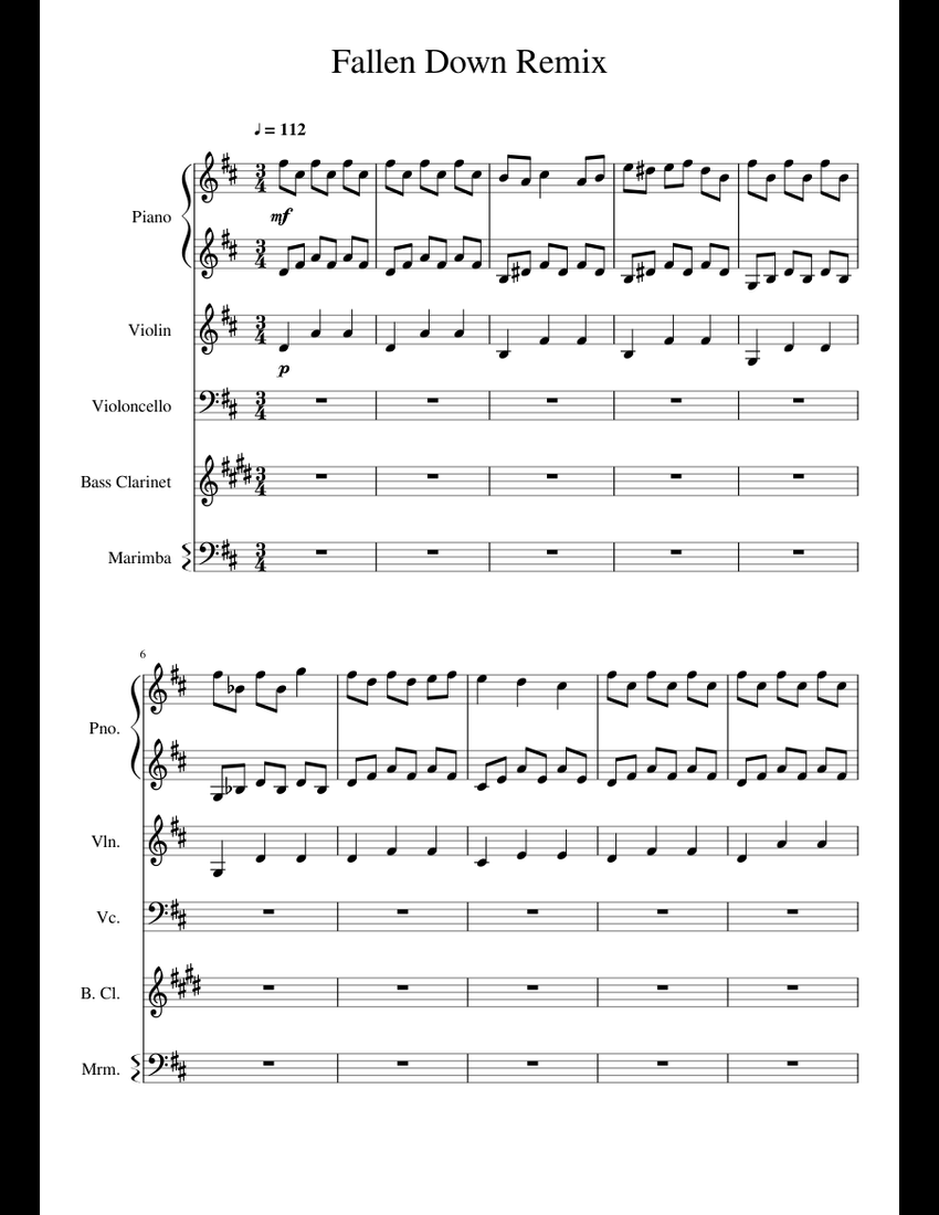Fallen Down sheet music for Piano, Violin, Clarinet, Cello download