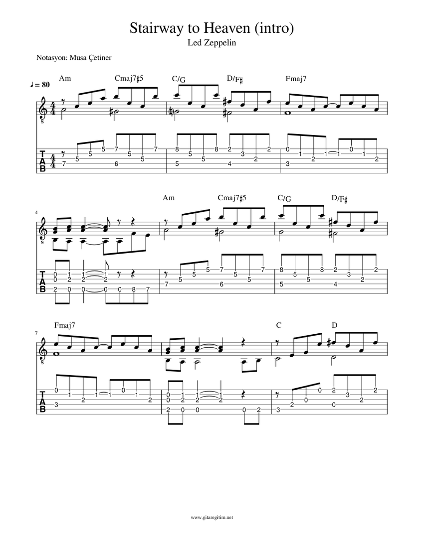 Tablatura Stairway To Heaven Guitarra Acustica