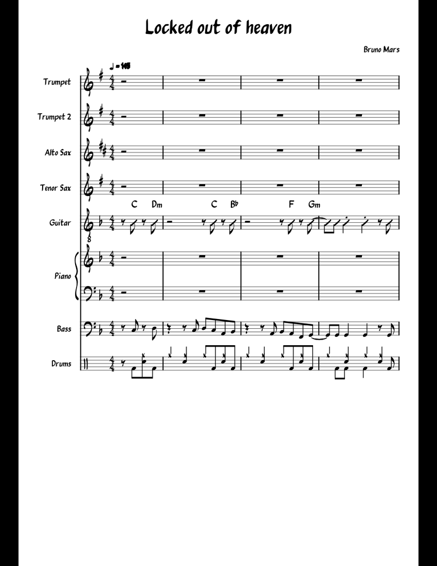 Locked out of heaven sheet music for Piano, Trumpet, Alto Saxophone