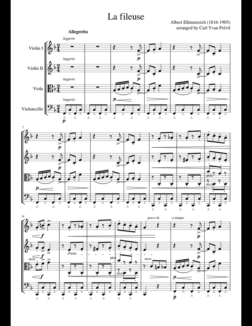 Ellmenreich : Spinning Song sheet music for Violin, Viola, Cello ...