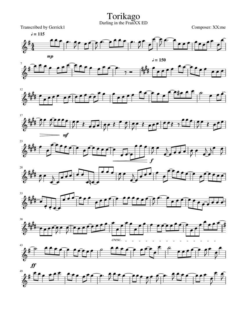 Violin Darling In The Franxx Ed Torikago Xx Me Sheet Music For Violin Solo Musescore Com - darling in the franxx roblox id code