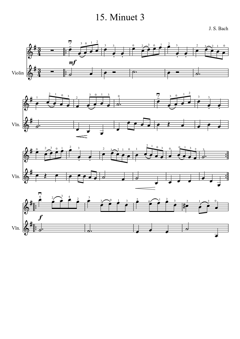 Suzuki Violin Method 1 - Bach Minuet 3 sheet music ...