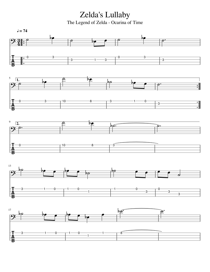 Zelda s Lullaby sheet music for Bass download free in PDF or MIDI