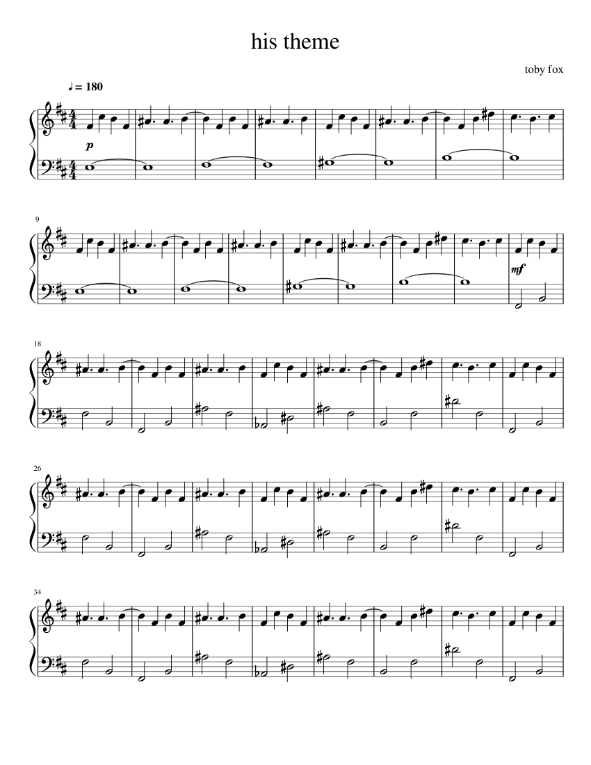 His Theme sheet music for Piano download free in PDF or MIDI