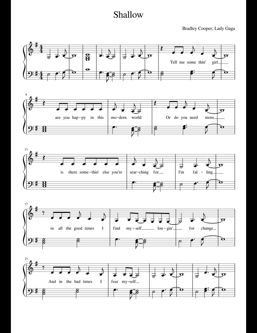 Shallow sheet music for Piano download free in PDF or MIDI