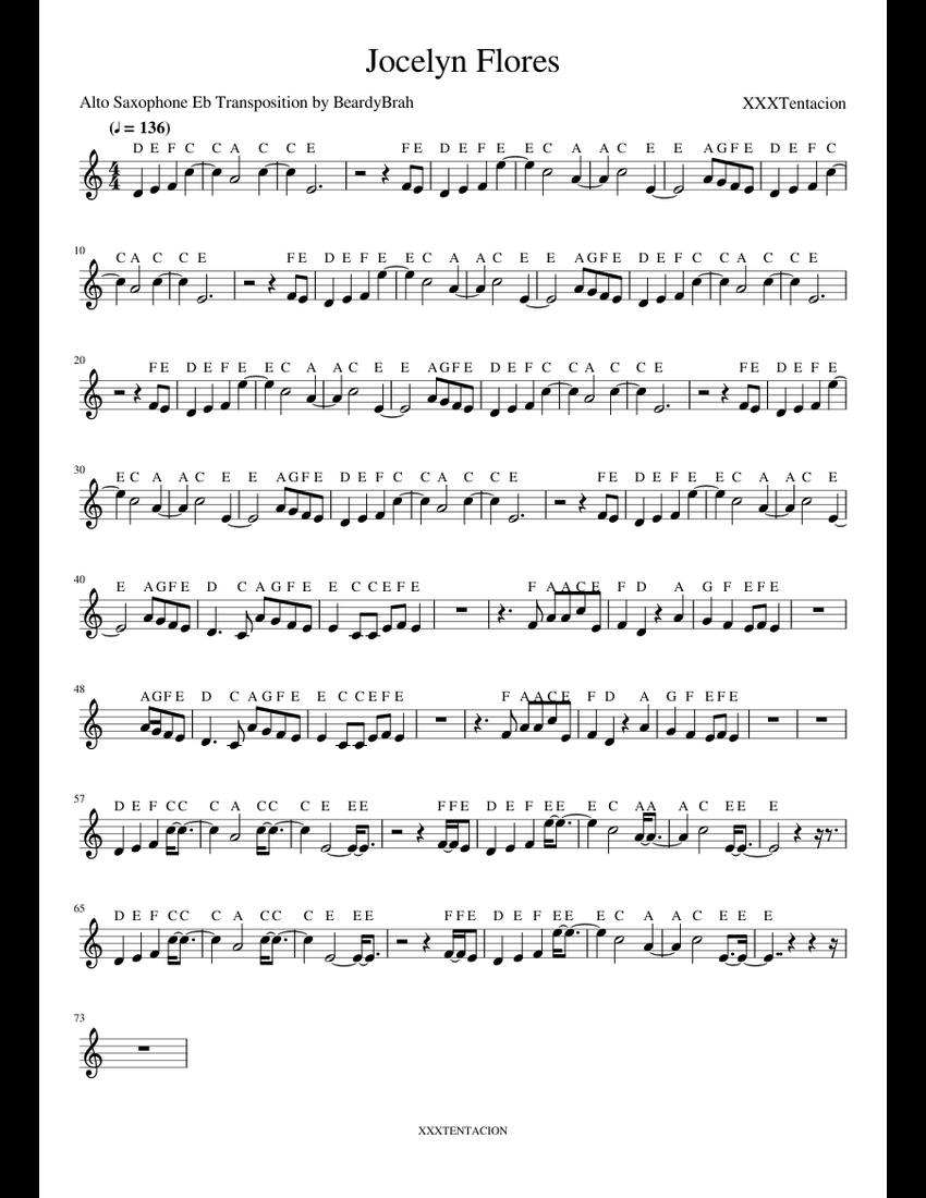 Jocelyn Flores By Xxxtentacion Alto Saxophone Sheet Music For Alto 