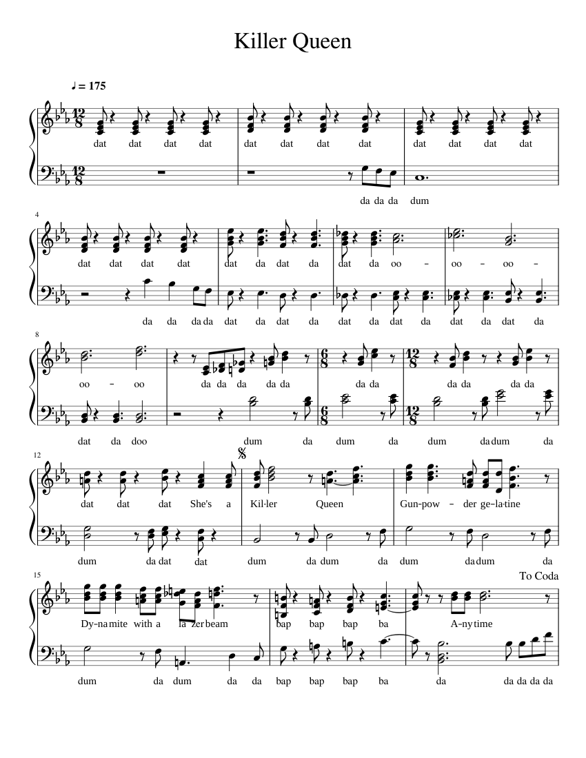 Killer Queen Piano Cover sheet music for Piano download ...